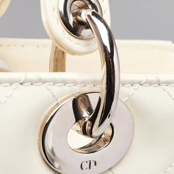 Christian Dior Dark White Cannage Quilted Patent Leather Large Lady Dior Bag - Picture 9 of 12